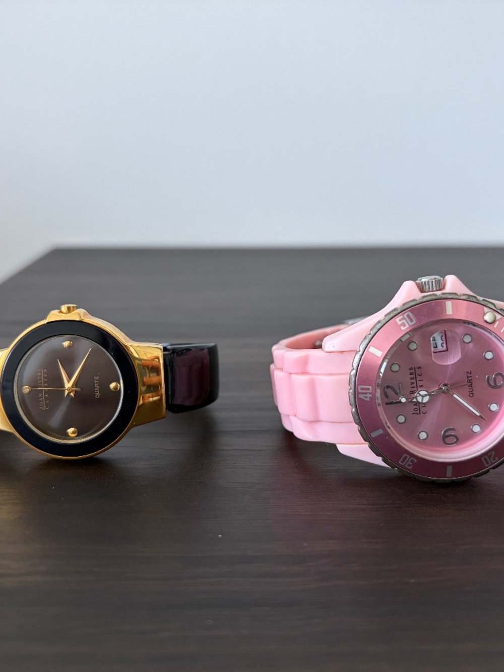 Joan Rivers Classics Collection 2-Watch Lot Black/Gold & Pink Quartz